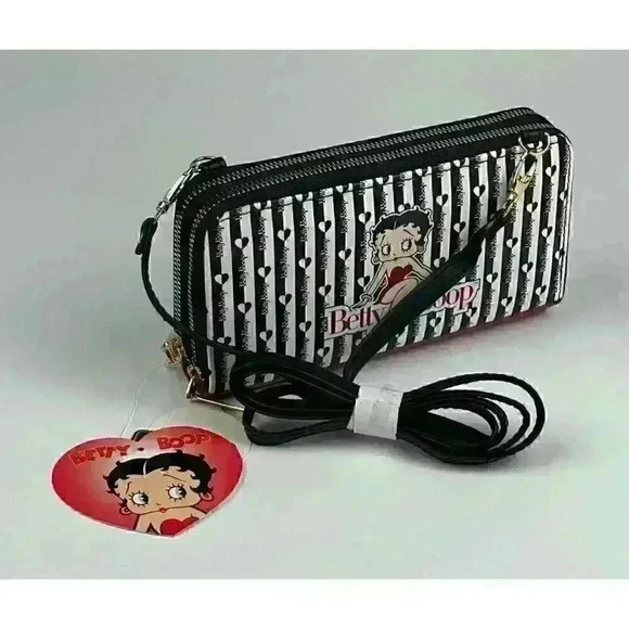NEW! Betty Boop Womens Lany Vegan Crossbody Wristlet Wallet Bag - Picture 2 of 3
